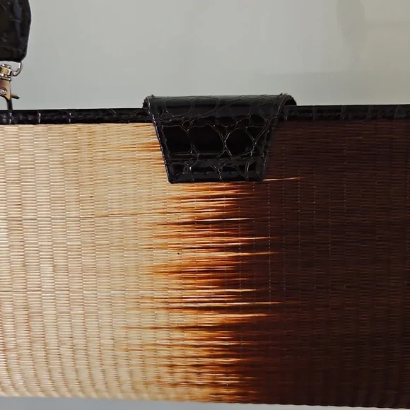 Le SAC Handmade Straw Dark Chocolate And Cream Ombre Handbag Detachable Strape - Picture 6 of 10